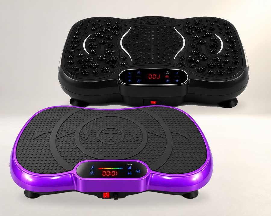 Original black VMP-001 and purple VMP-002 vibration plates on a dedicated comparison stage.