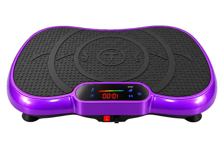 Original purple VMP-002 vibration plate with transparent background, full body and controls visible.