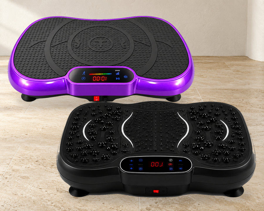 Original black VMP-001 and purple VMP-002 vibration plates on a dedicated comparison stage.