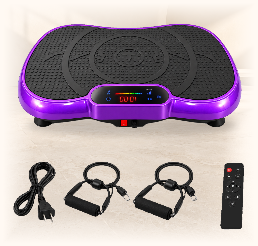 Original purple VMP-002 with the confirmed black remote, two resistance bands, and power cord on its own shop product stage.
