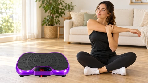 Adult stretching beside the original purple VMP-002.