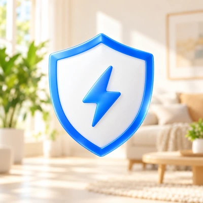 Blue shield illustration for safety information.